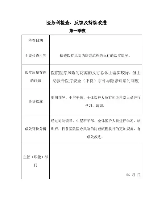 医疗风险管理医务科检查反馈及持续改进措施