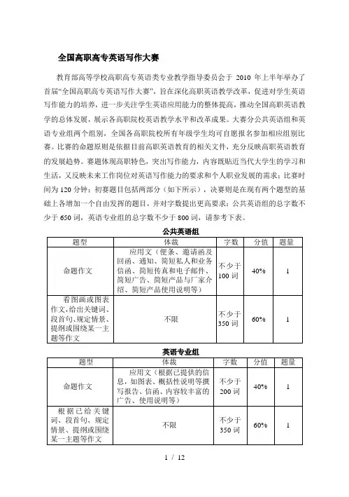 全国高职高专英语写作大赛