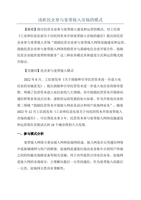 浅析民企参与宽带接入市场的模式