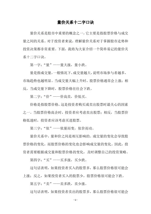 量价关系十二字口诀