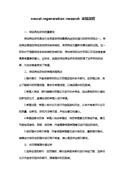 neural regeneration research 审稿流程