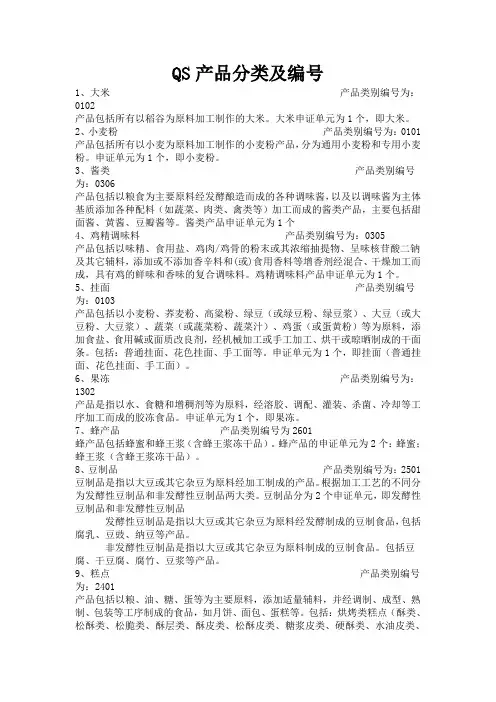 QS产品分类及编号