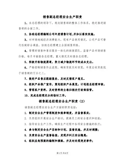 销售副总经理安全生产职责（5篇）