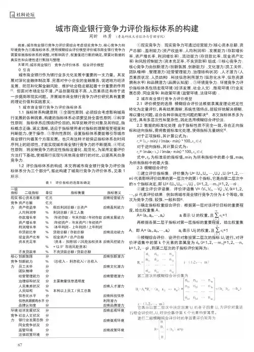 城市商业银行竞争力评价指标体系的构建