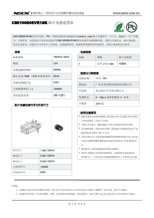 180nH贴片电感规格_风华高科CMI100505VR18K