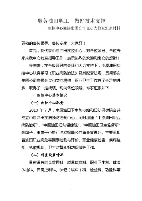 集团公司HSE大检查汇报材料