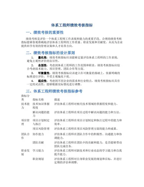 体系工程师绩效考核指标
