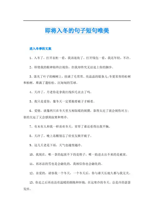 即将入冬的句子短句唯美