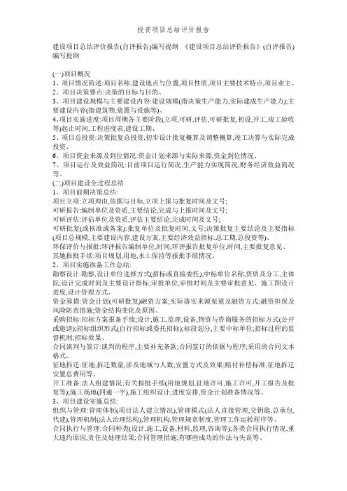 投资项目总结评价报告