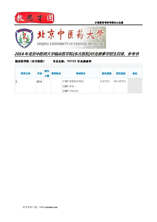 2016年北京中医药大学临床医学院(东方医院)针灸推拿学招生目录、参考书
