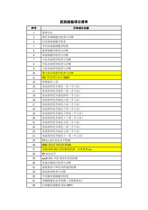 医院检验项目清单