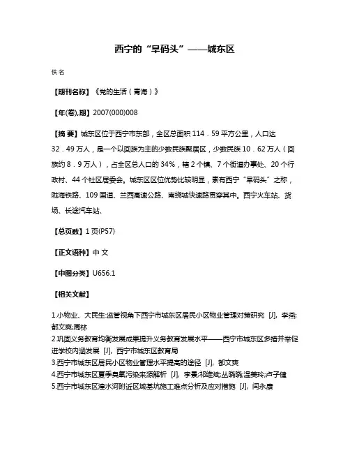 西宁的“旱码头”——城东区