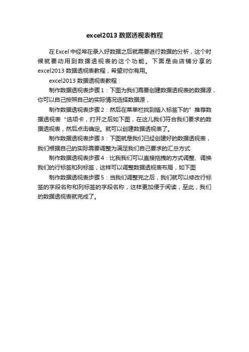excel2013数据透视表教程