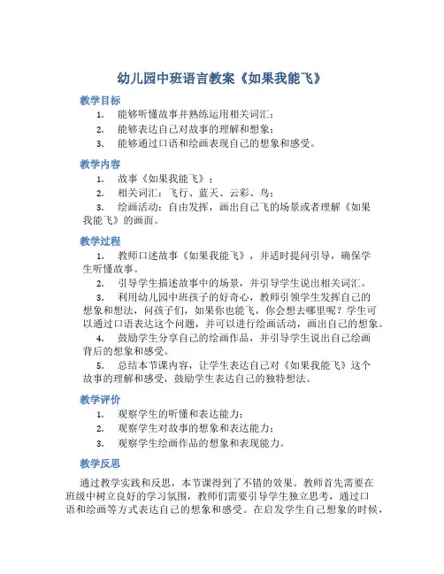幼儿园中班语言教案《如果我能飞》
