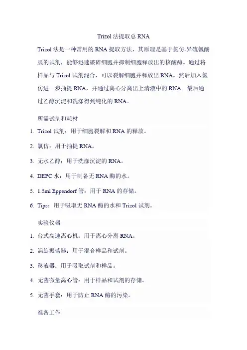 Trizol法提取总RNA Protocol