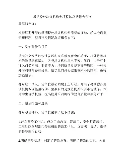 暑期校外培训机构专项整治总结报告范文