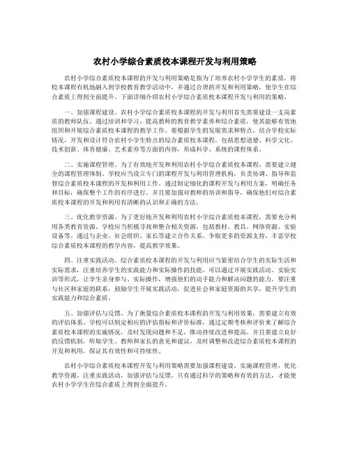 农村小学综合素质校本课程开发与利用策略