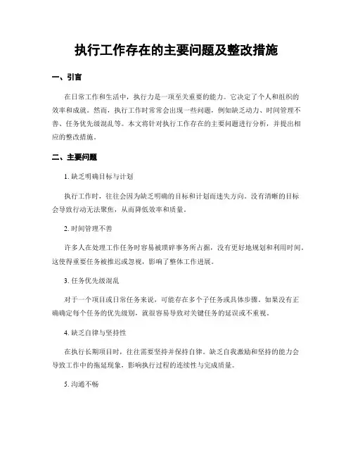 执行工作存在的主要问题及整改措施