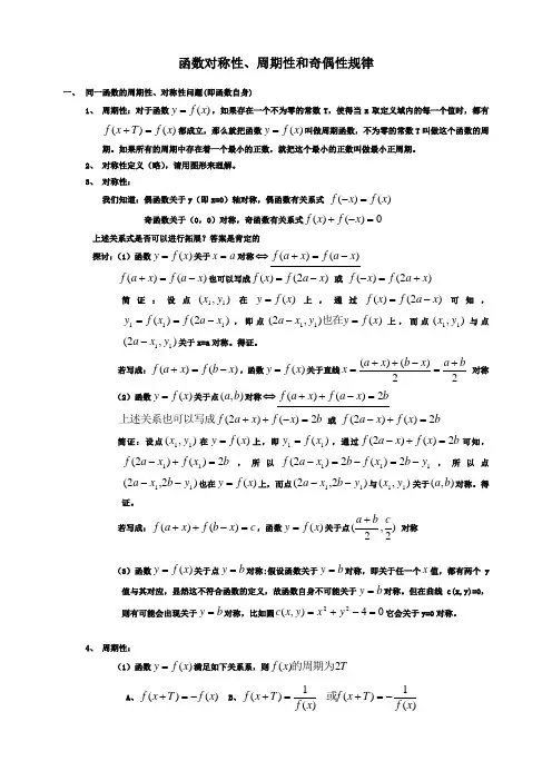 函数对称性、周期性和奇偶性的规律总结大全