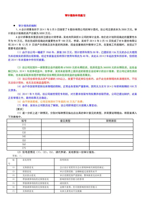 审计报告练习(上课)