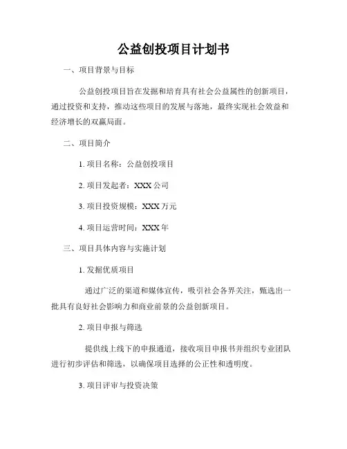 公益创投项目计划书