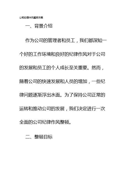 公司纪律作风整顿方案
