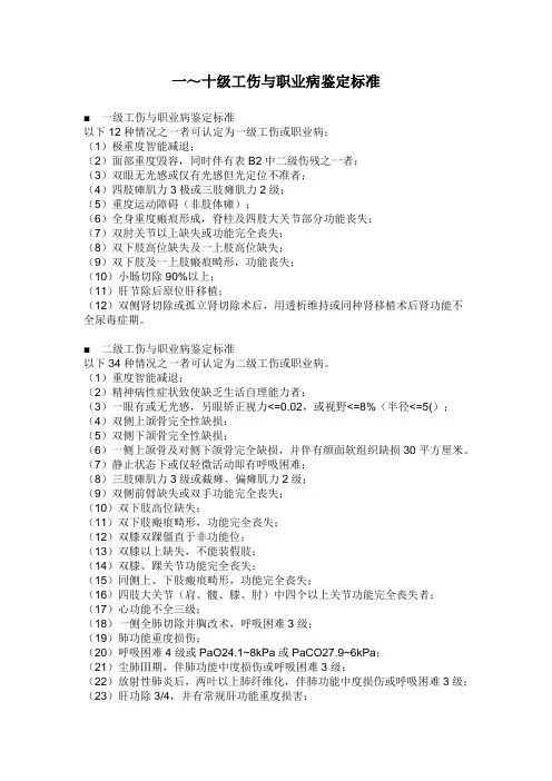 1-10级工伤认定标准