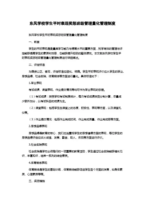 东风学校学生平时表现奖惩班级管理量化管理制度