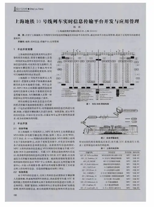 上海地铁10号线列车实时信息传输平台开发与应用管理