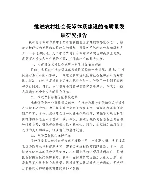 推进农村社会保障体系建设的高质量发展研究报告