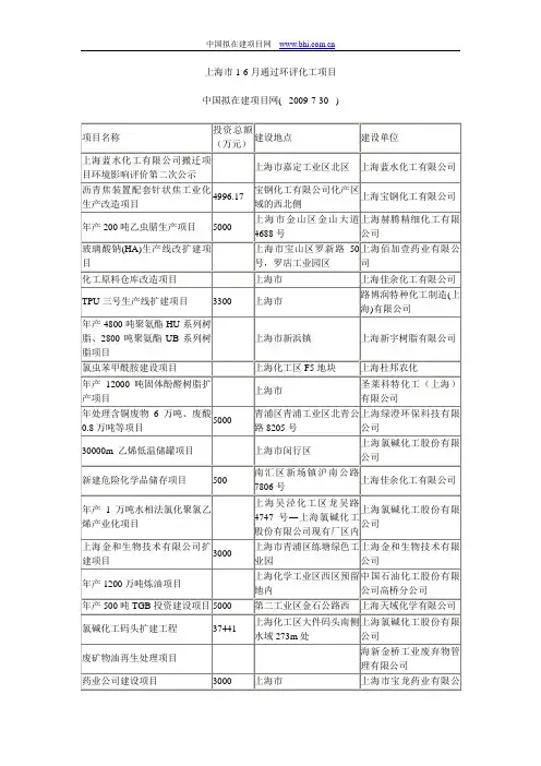 20091-6月份化工类环评项目汇总
