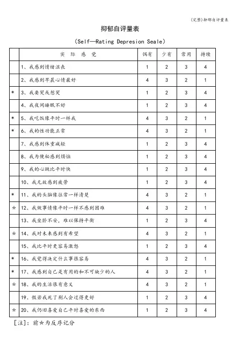 (完整)抑郁自评量表