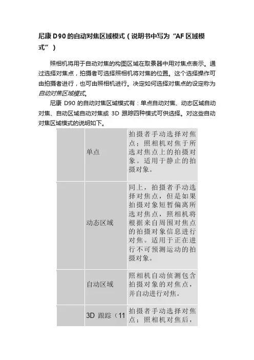 尼康D90的自动对焦区域模式（说明书中写为“AF区域模式”）