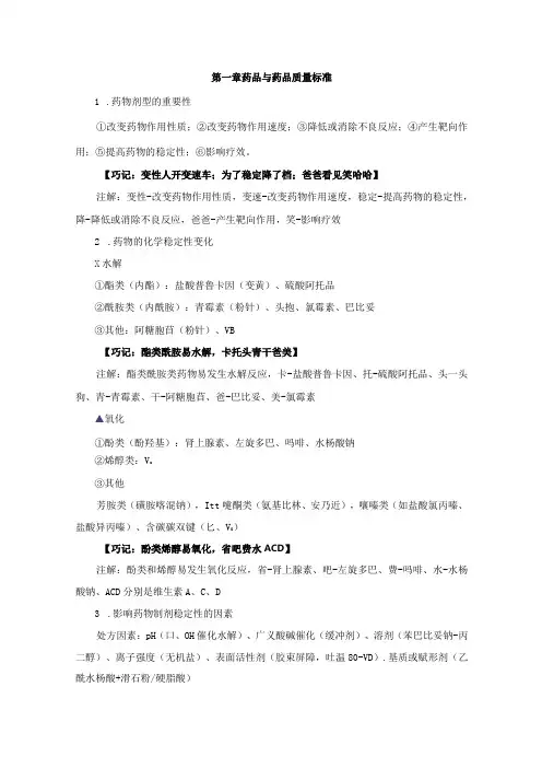 药学专业知识(一)记忆技巧口诀