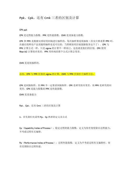 CPK PPK CMK的区别与联系