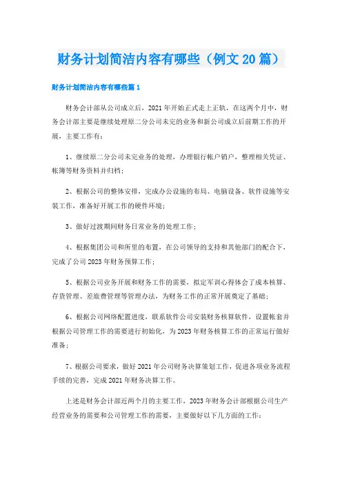 财务计划简洁内容有哪些(例文20篇)
