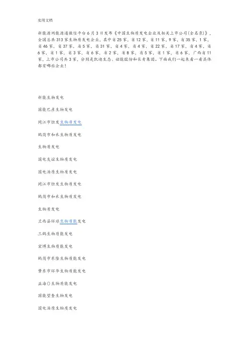 【史上全面】中国生物质发电企业及相关上市公司管理系统