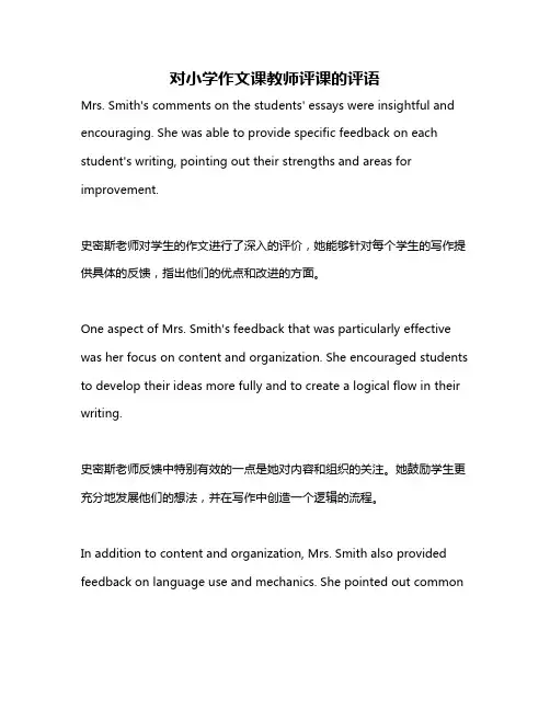 对小学作文课教师评课的评语