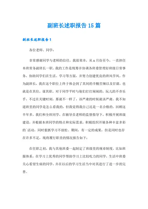 (多篇)副班长述职报告15篇