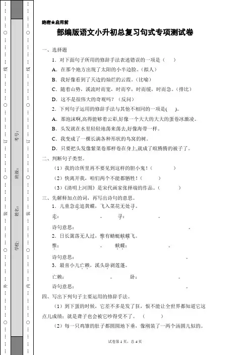 部编版语文小升初总复习句式专项测试卷(含答案)