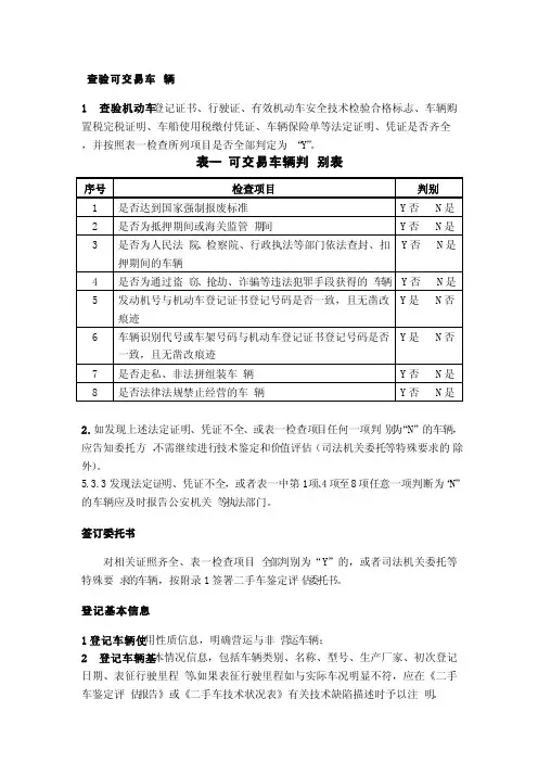 二手车检查项目作业表（规范标准）