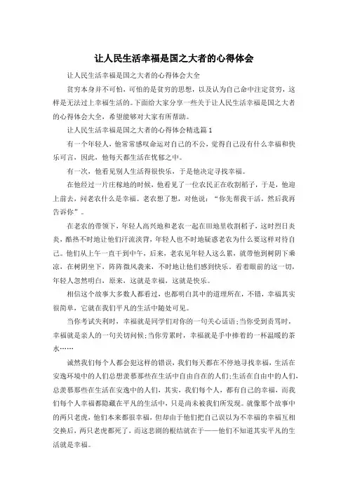 让人民生活幸福是国之大者的心得体会