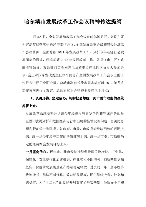 哈市发展改革会议精神传达提纲