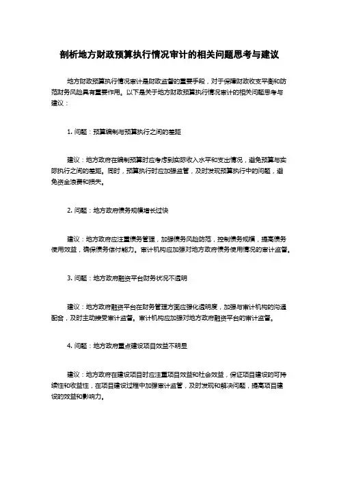剖析地方财政预算执行情况审计的相关问题思考与建议