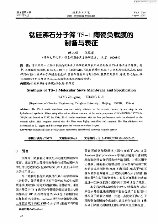 汰硅沸石分子筛TS-1陶瓷负载膜的制备与表征
