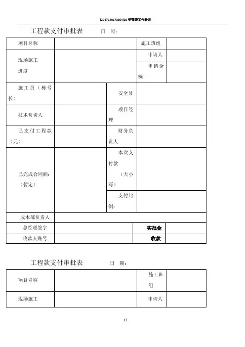 工程款支付审批表(范本)