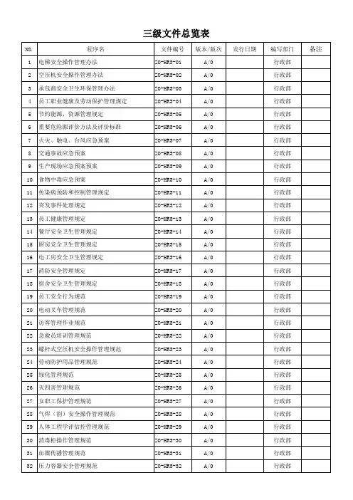 ISO45001三级文件清单