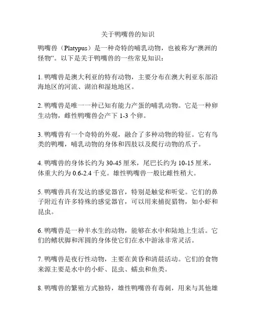 关于鸭嘴兽的知识
