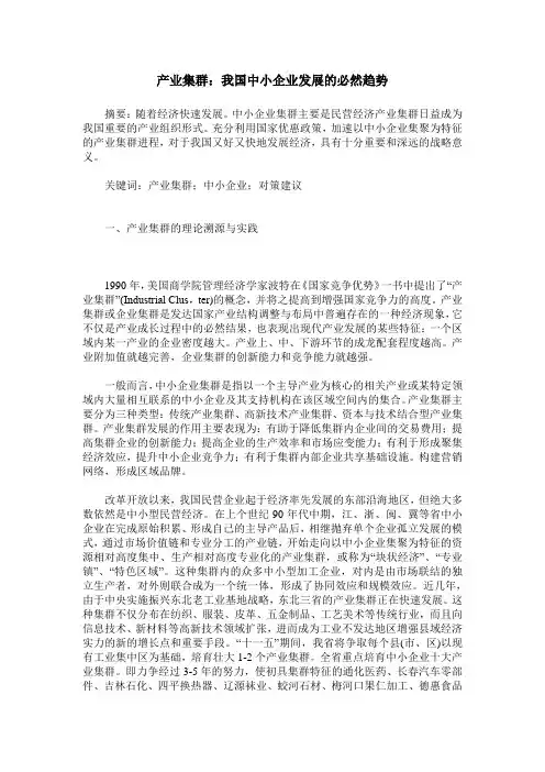 产业集群：我国中小企业发展的必然趋势