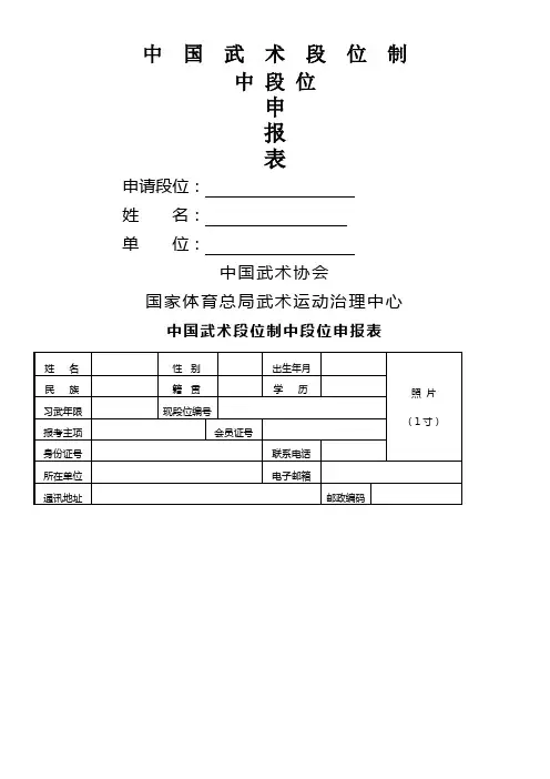 中国武术段位中段位申请表